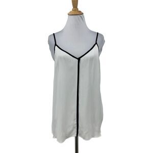 Lost April Satin Tank Top Womens M Medium Off White Black Trim Adjustable Straps